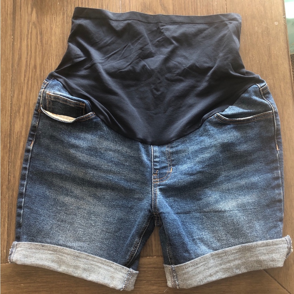 Denim Maternity Jean Shorts with Stretchy Belly Band ~ Perfect Medium Blue Color